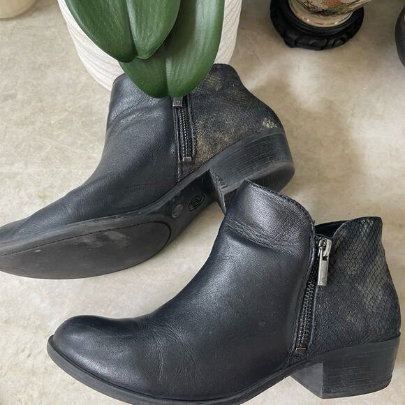 Lucky Brand “Blare” black leather booties  with snake print Sz 9 - Picture 1 of 9